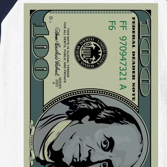 100 Dollar Bill - $100 - Benjamin Franklin Money Baseball Sleeve Shirt