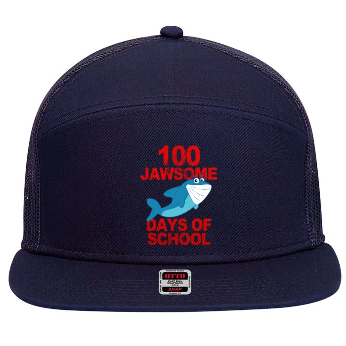 100 Jawsome Days Of School Shark 7 Panel Mesh Trucker Snapback Hat