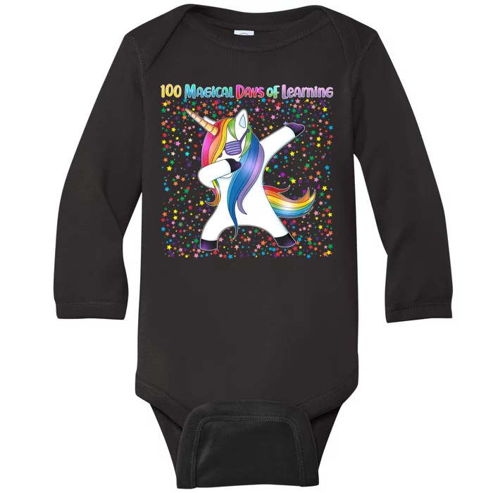 100 Magical Days of Learning Dabbing Unicorn Baby Long Sleeve Bodysuit