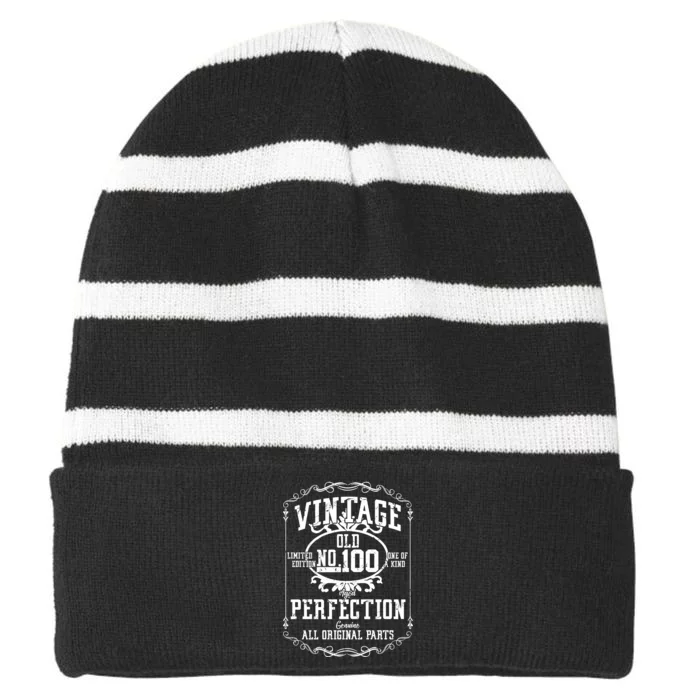 100th Birthday Genuine All Original Parts Striped Beanie with Solid Band