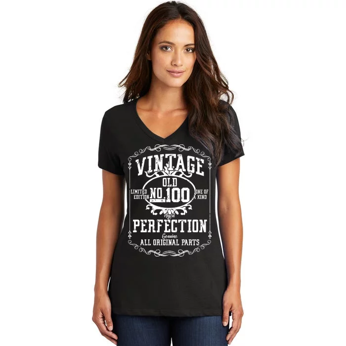 100th Birthday Genuine All Original Parts Women's V-Neck T-Shirt