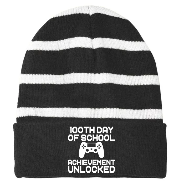 100th Day Of School Achievement Unlocked Striped Beanie with Solid Band