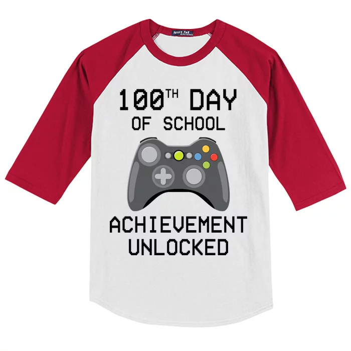 100th Day Of School Achievement Unlocked Cute Kids Colorblock Raglan Jersey