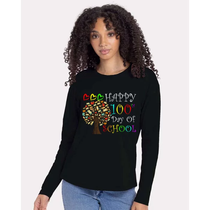 100th Day Of School Educational Tree Womens Cotton Relaxed Long Sleeve T-Shirt