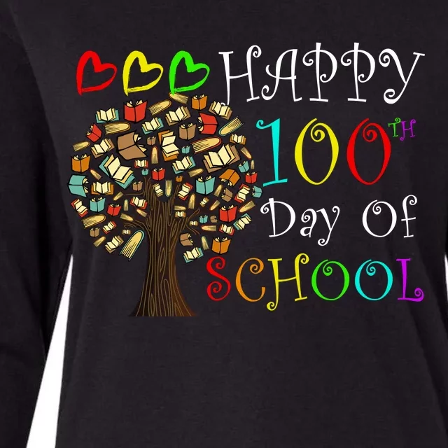 100th Day Of School Educational Tree Womens Cotton Relaxed Long Sleeve T-Shirt