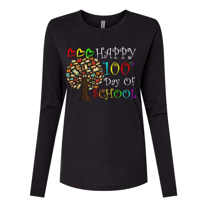 100th Day Of School Educational Tree Womens Cotton Relaxed Long Sleeve T-Shirt