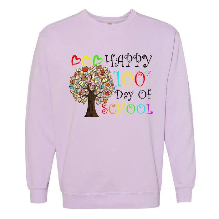 100th Day Of School Educational Tree Garment-Dyed Sweatshirt