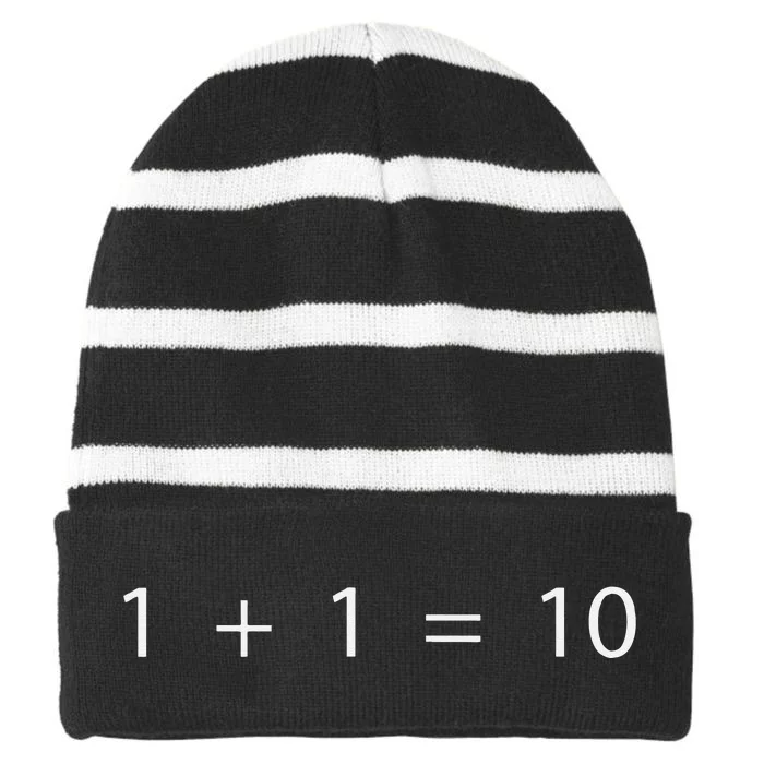 1 + 1 = 10 Developer Programmer Software Engineer Striped Beanie with Solid Band