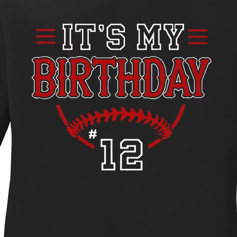 12yr 12th Birthday Boy Its My Birthday Baseball Retro Ladies Long Sleeve Shirt