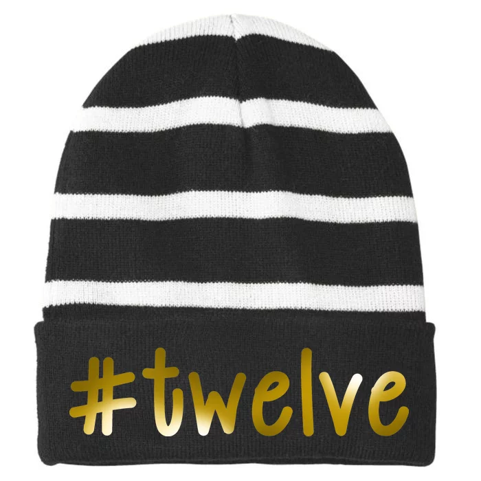 #12 Years Old Gold Limited Edition Birthday Striped Beanie with Solid Band