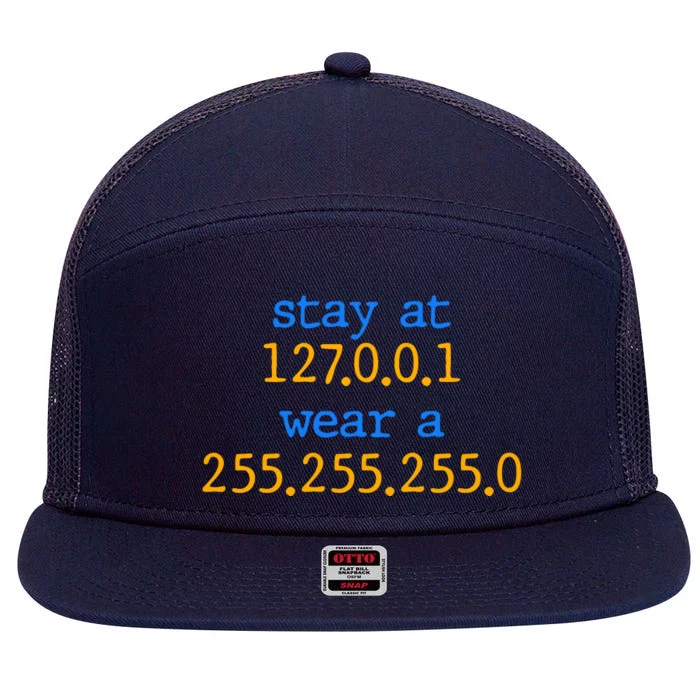 127.0.0.1 255.255.255.0 Code Stay At Home Wear A Face Mask 7 Panel Mesh Trucker Snapback Hat