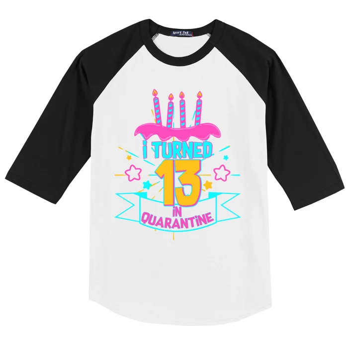 13th Birthday I Turned 13 In Quarantine Pink Frosting Baseball Sleeve Shirt