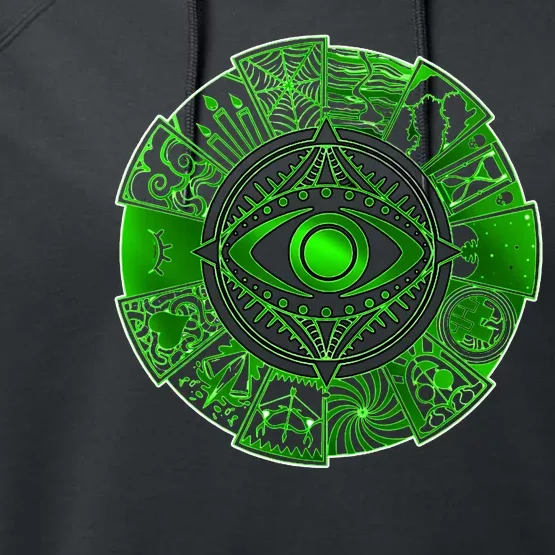 15 Fears Wheel Evil Green Eye Performance Fleece Hoodie