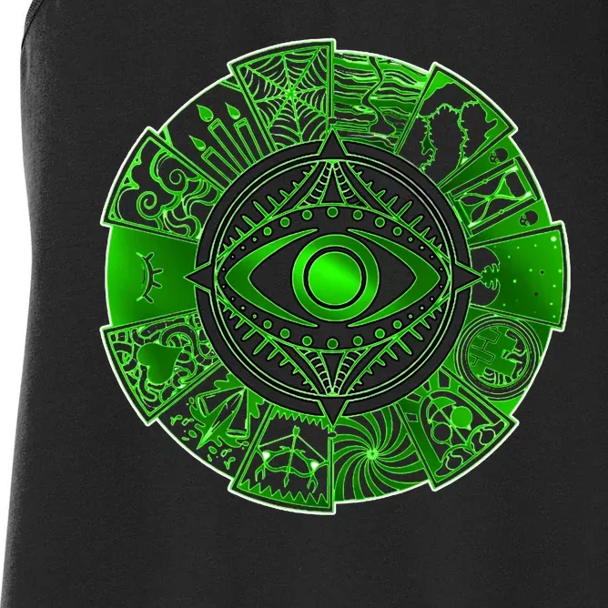 15 Fears Wheel Evil Green Eye Women's Racerback Tank