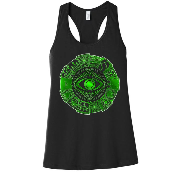 15 Fears Wheel Evil Green Eye Women's Racerback Tank