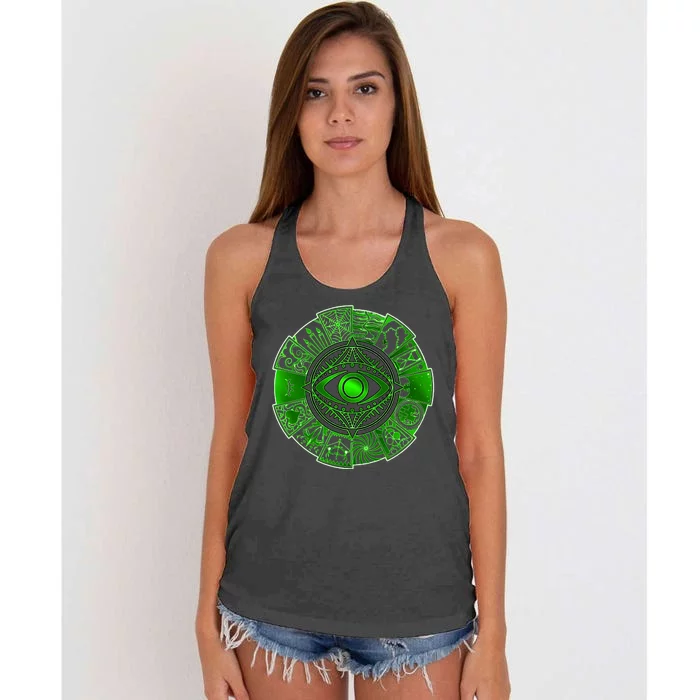 15 Fears Wheel Evil Green Eye Women's Knotted Racerback Tank