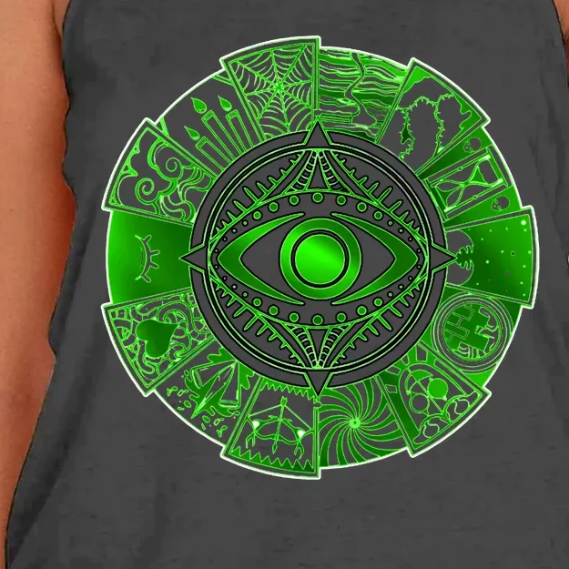 15 Fears Wheel Evil Green Eye Women's Knotted Racerback Tank