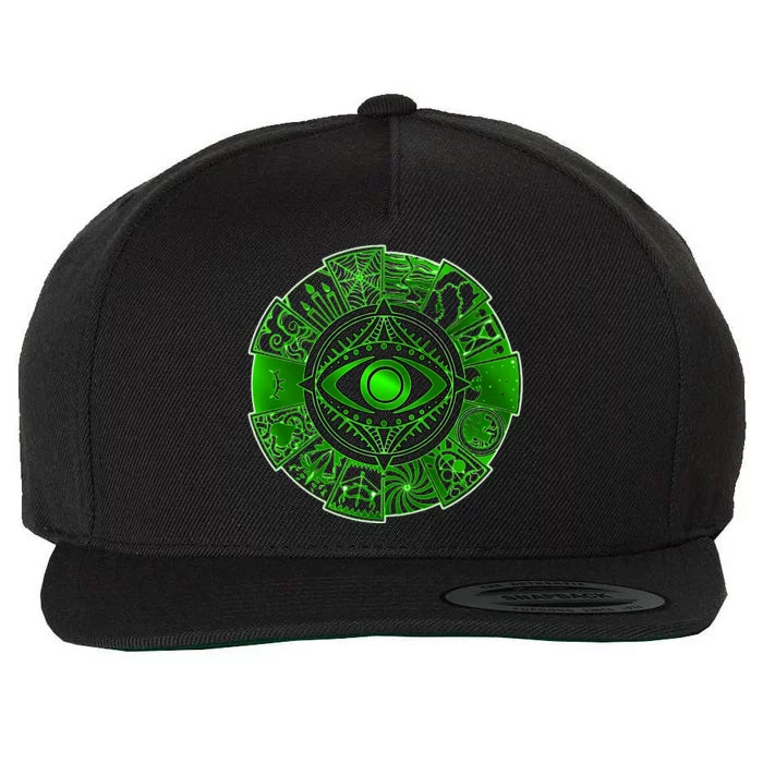 15 Fears Wheel Evil Green Eye Wool Snapback Cap