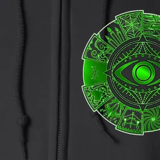 15 Fears Wheel Evil Green Eye Full Zip Hoodie