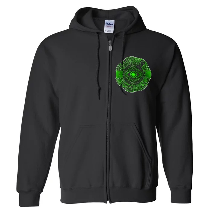 15 Fears Wheel Evil Green Eye Full Zip Hoodie