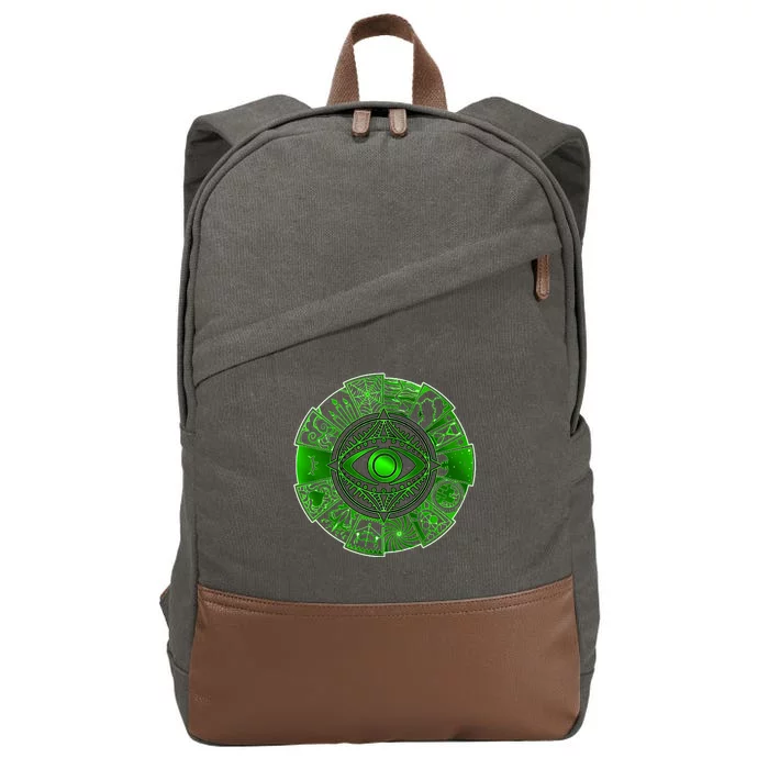 15 Fears Wheel Evil Green Eye Cotton Canvas Backpack