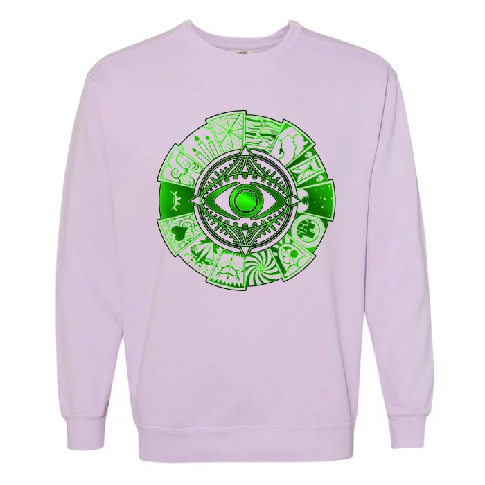 15 Fears Wheel Evil Green Eye Garment-Dyed Sweatshirt