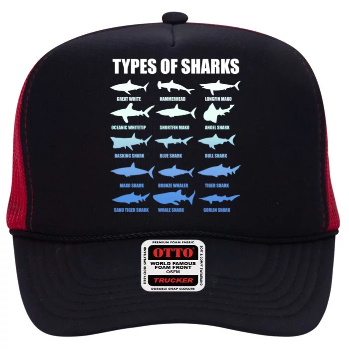 15 Types of Sharks High Crown Mesh Trucker Hat