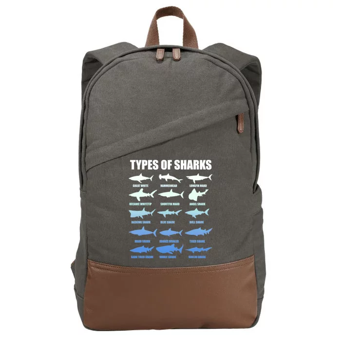 15 Types of Sharks Cotton Canvas Backpack