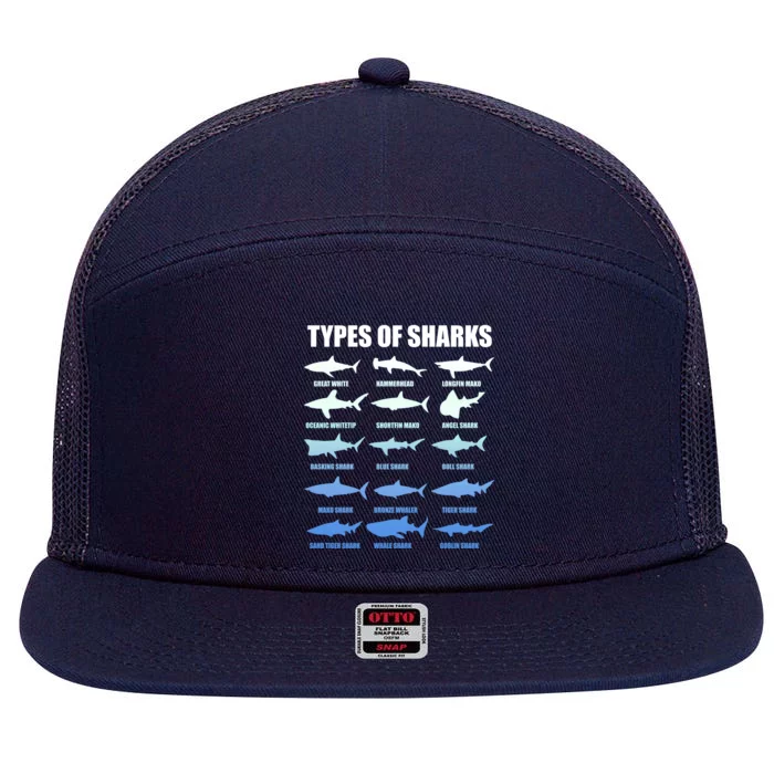 15 Types of Sharks 7 Panel Mesh Trucker Snapback Hat