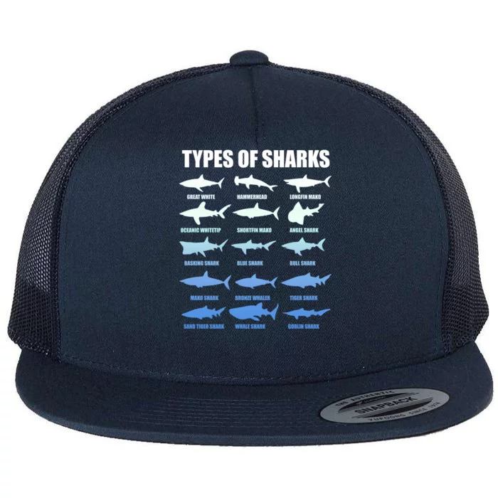 15 Types of Sharks Flat Bill Trucker Hat