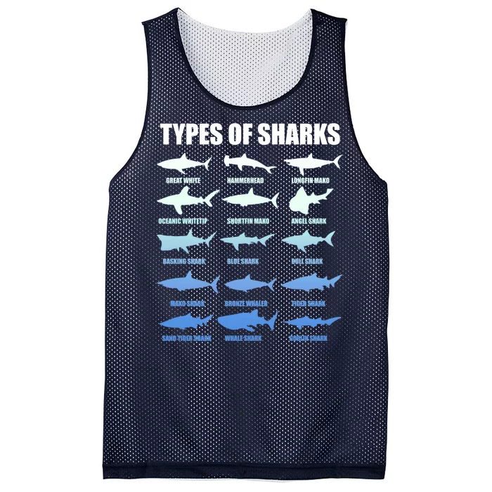 15 Types of Sharks Mesh Reversible Basketball Jersey Tank