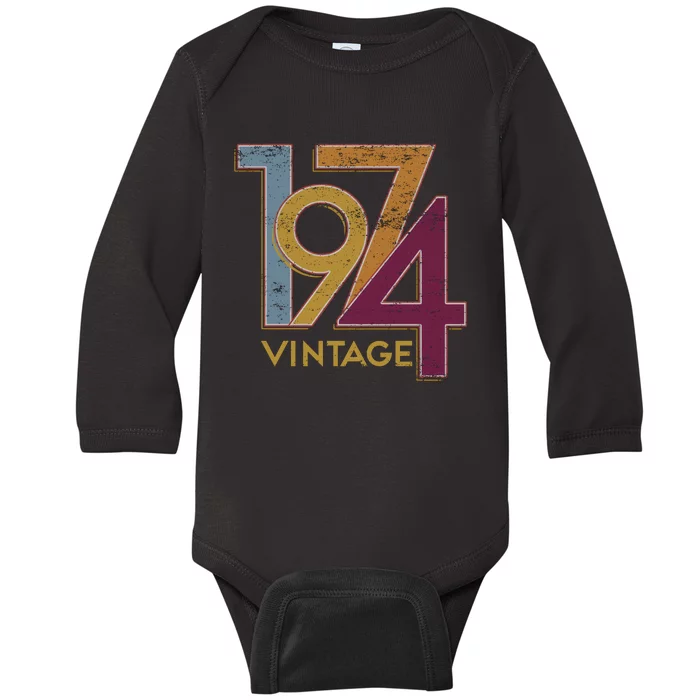 1974 50th Birthday Happy Birthday Vintage Baby Long Sleeve Bodysuit