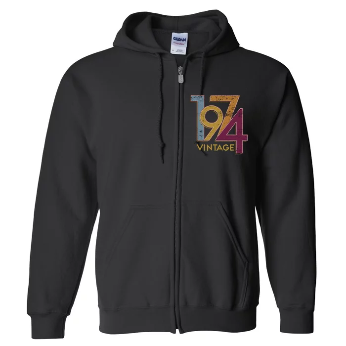 1974 50th Birthday Happy Birthday Vintage Full Zip Hoodie