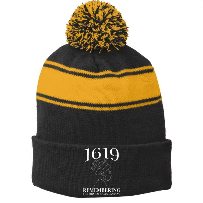 1619 Remembering the First African Landing Stripe Pom Pom Beanie