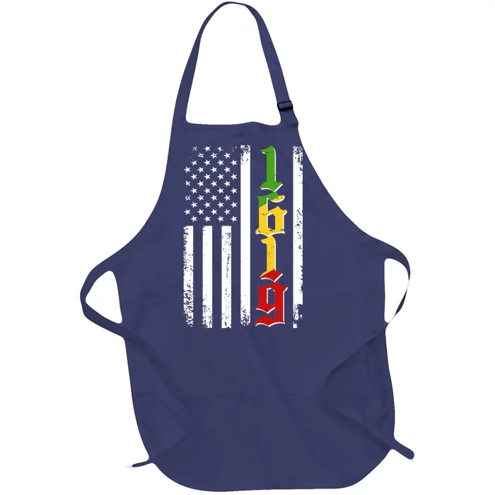 1619 US Flag African American Traditional Colors Full-Length Apron With Pocket