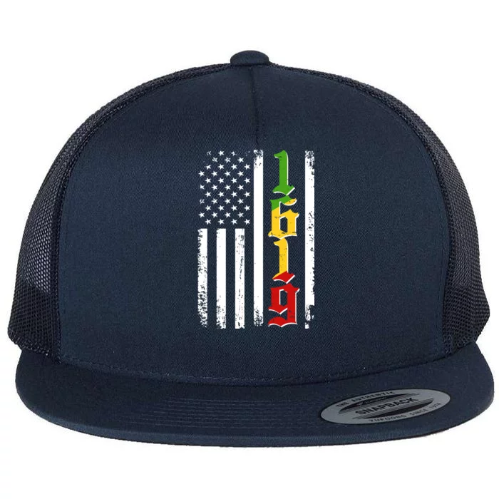 1619 US Flag African American Traditional Colors Flat Bill Trucker Hat