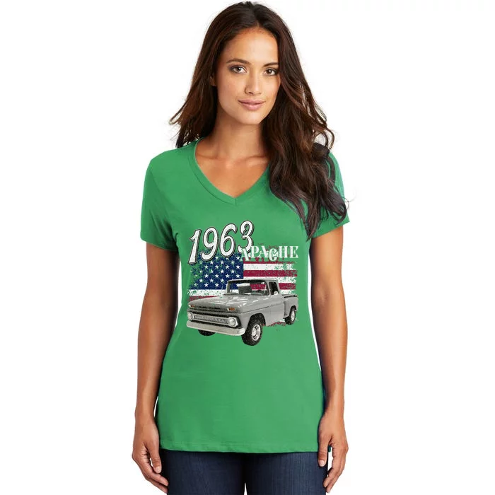 1963 63 Apache Stepside Women's V-Neck T-Shirt