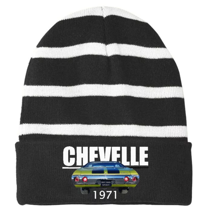 1971 71 Chevelle Malibu Ss Trending Muscle Green Car Striped Beanie with Solid Band