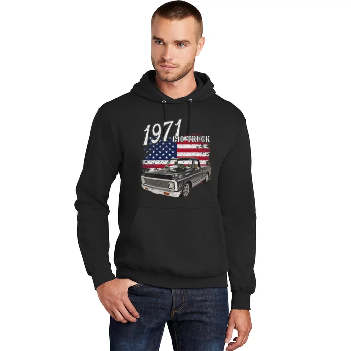 1971 71 C10 Truck Vintage 4th Of July American Flag Hoodie