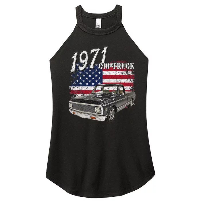 1971 71 C10 Truck Vintage 4th Of July American Flag Women’s Perfect Tri Rocker Tank