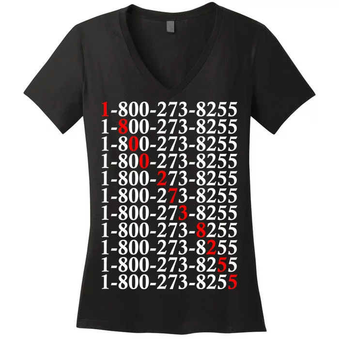 18002738255 Hotline Red Logo Women's V-Neck T-Shirt