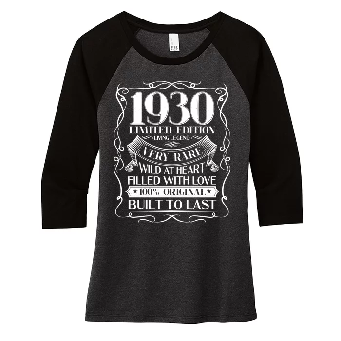 1930 Rare Limited Edition Legend 90th Birthday Women's Tri-Blend 3/4-Sleeve Raglan Shirt