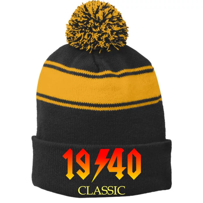 1940 Classic Rock 80th Birthday Stripe Pom Pom Beanie