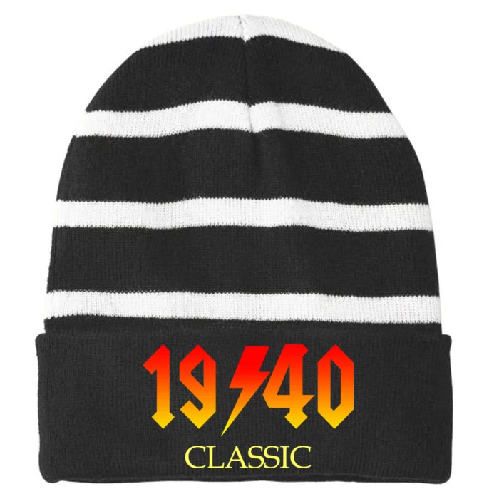 1940 Classic Rock 80th Birthday Striped Beanie with Solid Band