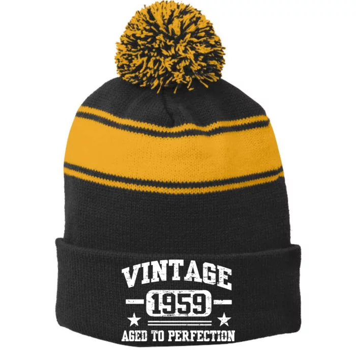 1959 Vintage Aged To Perfection Birthday Gift Stripe Pom Pom Beanie