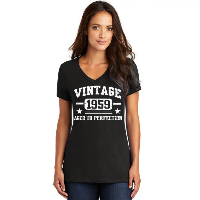 1959 Vintage Aged To Perfection Birthday Gift Women's V-Neck T-Shirt