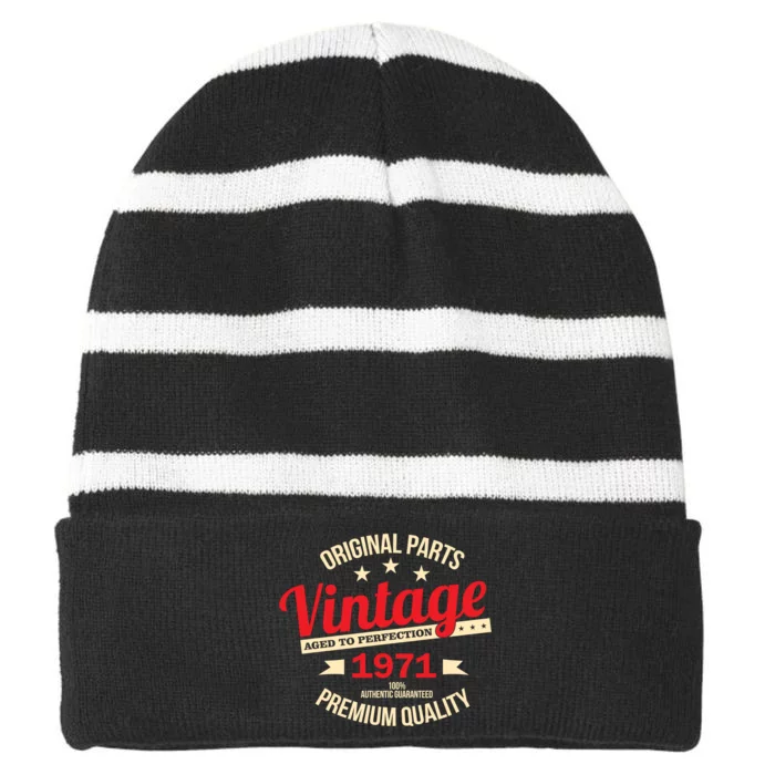 1971 Original Parts Vintage 50th Birthday Striped Beanie with Solid Band