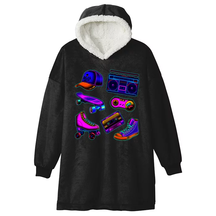 1980 Eighties Old School Retro Neon Hooded Wearable Blanket