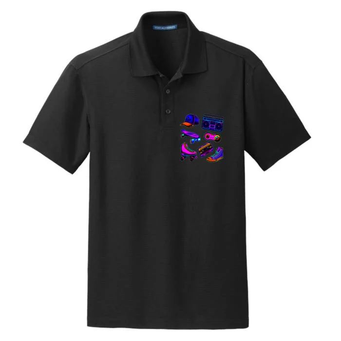 1980 Eighties Old School Retro Neon Dry Zone Grid Performance Polo