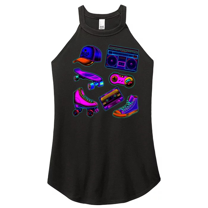 1980 Eighties Old School Retro Neon Women’s Perfect Tri Rocker Tank